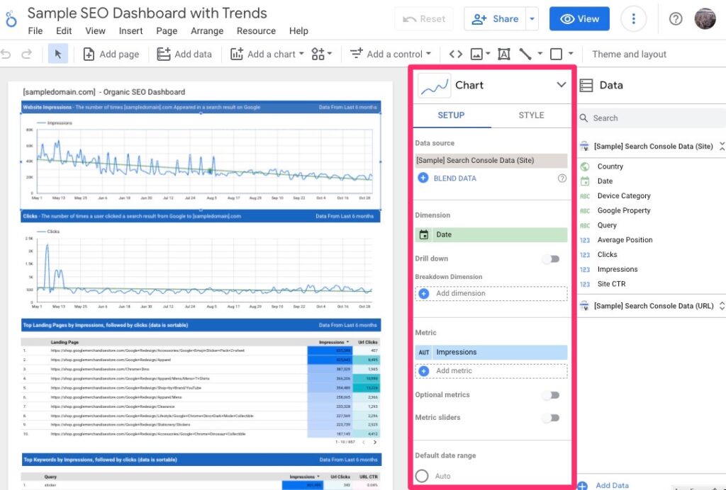 Datastudio Setup and Style Panel